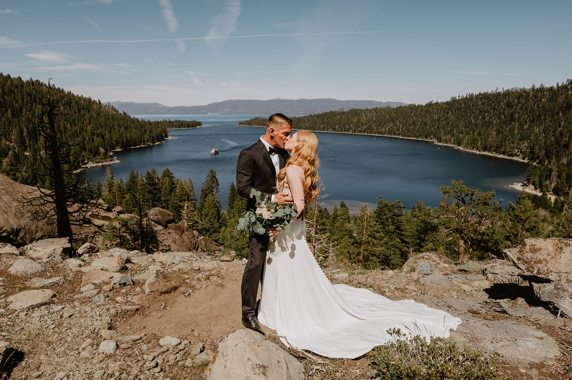A couple eloping at Emerald Bay State Park, Lake Tahoe